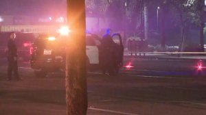 Police investigate a deadly hit-and-run crash in South Los Angeles on Dec. 25, 2017. (Credit: KTLA)