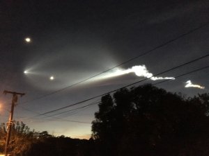 A SpaceX launch is seen from Altadena on Dec. 22, 2017, in a photo taken by a KTLA viewer.