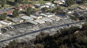 A view of the Rancho Monserate Country Club community, where many homes were burned to the ground when the Lilac Fire swept through Bonsall. (Credit: Irfan Khan / Los Angeles Times)