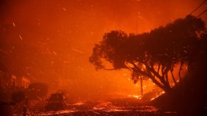 Driven by winds, the Thomas Fire sends embers all over residential neighborhoods north of Ventura. (Credit: Marcus Yam / Los Angeles Times)