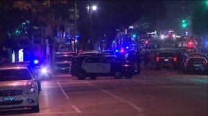 Streets were blocked off near downtown L.A. while police investigated a shooting that left an officer injured on Dec. 29, 2017. (Credit: KTLA)