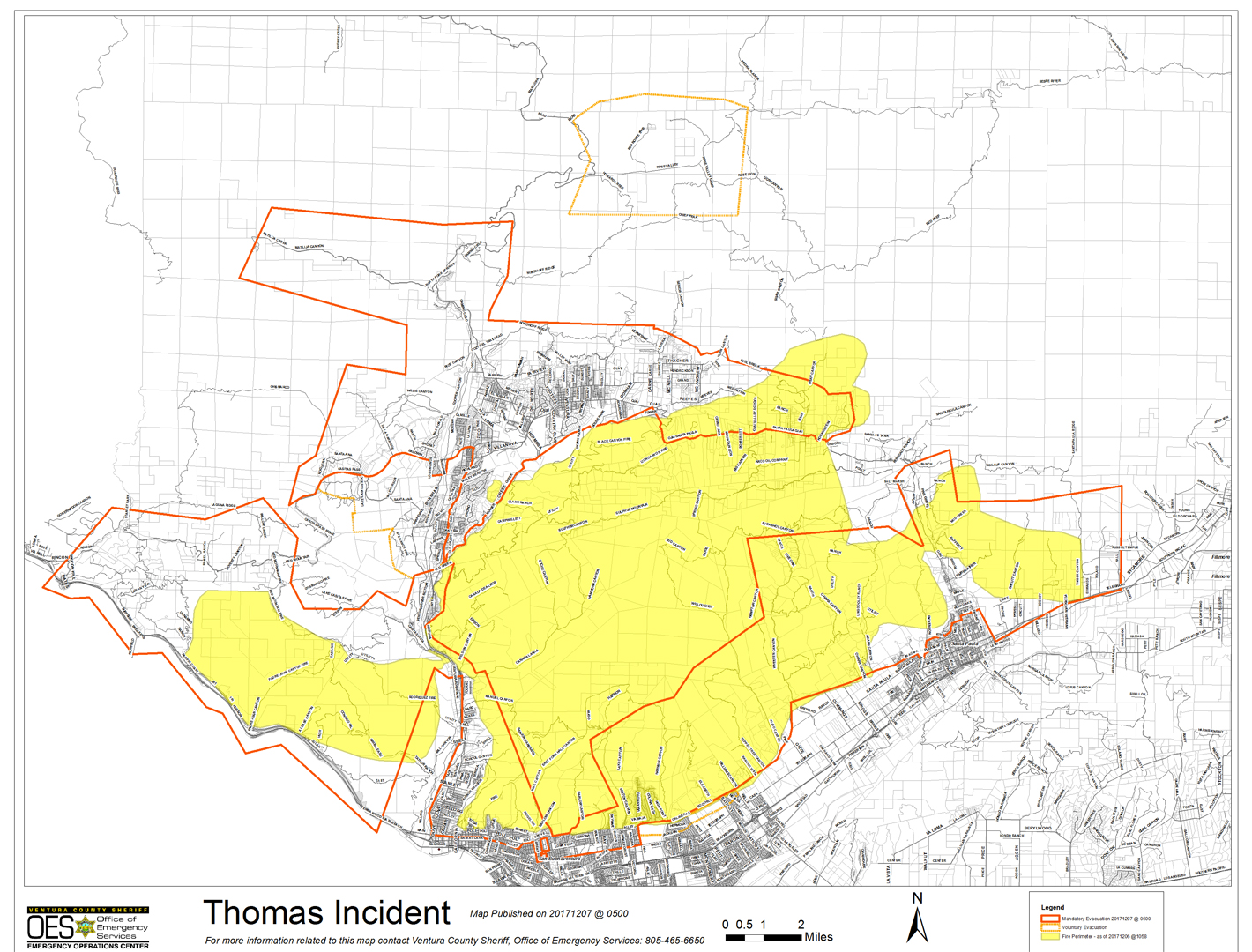 A map of the Thomas Fire provided by readyventuracounty.org.