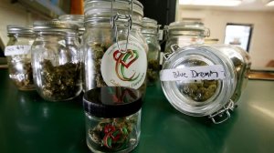 Marijuana is displayed in jars at a dispensary in South Los Angeles on June 27, 2017. (Credit: Luis Sinco / Los Angeles Times)