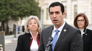 Rep. Ruben Kihuen (D-NV) speaks during a news conference a month after the shooting in Las Vegas outside the U.S. Capitol Nov. 1, 2017, in Washington, D.C. (Credit: Chip Somodevilla/Getty Images)