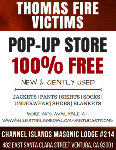 A flyer for a pop-up store provide clothes and other supplies to victims of the Thomas Fire. (Credit: KTLA)