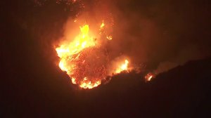 The Thomas Fire was burning in area of Summerland and Montecito, near the city of Santa Barbara, on Dec. 11, 2017. (Credit: KTLA) 