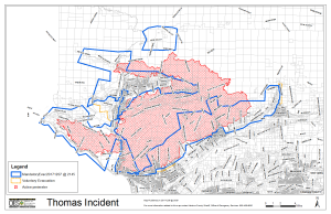 This map from Ventura County officials shows the evacuation zones for the 115,000-acre Thomas Fire on the evening of Dec. 7, 2017. 