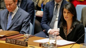 U.S. Ambassador to the U.N. Nikki Haley speaks after she voted against the vote on a draft resolution that would reject U.S. President Donald Trump's decision to recognize Jerusalem as the capital of Israel, during a meeting on the Israel-Palestine conflict, on Dec. 18, 2017, at U.N. Headquarters in New York City. (Credit: Kena Betancur/AFP/Getty Images)