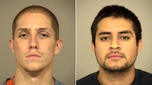 Caden Crowell, left, and Hector Delgado, right, are seen in booking photos released by authorities on Dec. 1, 2017. (Credit: Thousand Oaks Police Department)