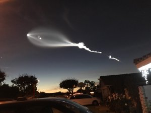 A KTLA viewer submitted this photo of a Dec. 22, 2017 SpaceX rocket launch seen over Fountain Valley.