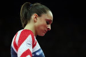 Jordyn Wieber of the United States of America reacts after she competes during the Artistic Gymnastics Women's Floor Exercise final on Day 11 of the London 2012 Olympic Games at North Greenwich Arena on August 7, 2012 in London, England. (Credit: Ronald Martinez/Getty Images)