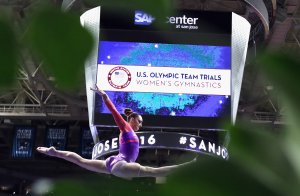 Maggie Nichols competes on the balance beam during day one of the U.S. Olympic Women's Gymnastics Team Trials at SAP Center in San Jose on July 8, 2016. (Credit: Ronald Martinez / Getty Images)
