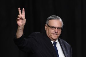 Sheriff Joe Arpaio attends a rally by Republican presidential candidate Donald Trump, Oct. 4, 2016, in Prescott Valley, Arizona. (Credit: Robyn Beck / AFP / Getty Images)