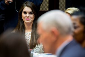 Hope Hicks is seen at a meeting at the White House on March 27, 2017 in Washington, D.C.  (Credit: Andrew Harrer-Pool/Getty Images)