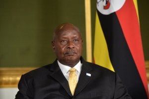 President Yoweri Museveni of Uganda meets Prime Minister Theresa May during the London Conference on Somalia at Lancaster House on May 11, 2017 in London, England. (Credit: Hannah McKay - WPA Pool/Getty Images)