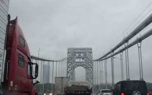 The George Washington bridge is viewed during cloudy weather in New York on Aug. 7,2017. (Credit: EVA CLAIRE HAMBACH,EVA HAMBACH/AFP/Getty Images)