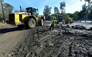 Cleanup operations continue on a section of the 101 Freeway in Santa Barbara County closed by mudflow in Montecito, on Jan. 12, 2018. (Credit: FREDERIC J. BROWN/AFP/Getty Images)
