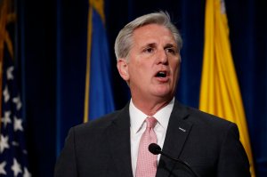 House Majority Leader Kevin McCarthy speaks at a news conference announcing a new division on Conscience and Religious Freedom at the Department of Health and Human Services Jan. 18, 2018 in Washington, D.C. (Credit: Aaron P. Bernstein/Getty Images)