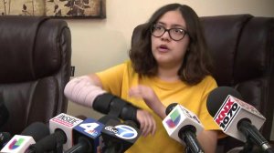 Bethany Renee Nava speaks during a news conference on Jan. 29, 2018. (Credit: KTLA)