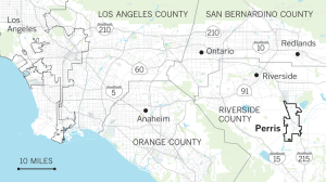 A Los Angeles Times map shows the location of Perris.