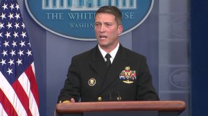 White House Physician Rear Admiral Dr. Ronny Jackson delivers the results of President Donald Trump's medical exam on Jan. 16, 2018. (Credit: KTLA)