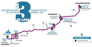 A map shows a bus route taking passengers from San Bernardino to Disneyland. (Credit: Riverside Transit Agency)
