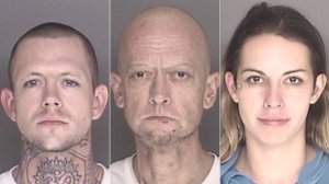 Left to right: Kevin Derrick, Aaron Derkacz and Carly Jo Orrison are shown in photos released by the Santa Barbara County Sheriff’s Office on Jan. 4, 2018.