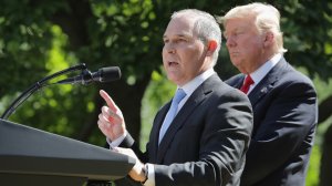 Environmental Protection Agency administrator Scott Pruitt speaks after President Donald Trump announced his decision to pull the United States out of the Paris climate agreement at the White House on June 1, 2017. (Credit: Chip Somodevilla/Getty Images)