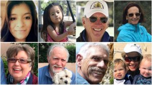 Top row, from left: Marilyn Ramos, 27; her daughter Kailly Benitez, 3; Roy Rohter, 84; Rebecca Riskin, 61. Bottom row, from left: Alice Mitchell, 78; her husband, Jim Mitchell, 89; Peter Fleurat, 73; Josephine Gower, 69 are shown in photos obtained by the Los Angeles Times.