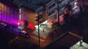 Authorities investigate a fatal shooting in East Los Angeles on Feb. 7, 2018. (Credit: KTLA)