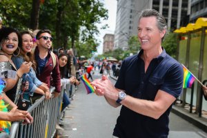 California Lt. Governor Gavin Newsom marches in the annual LGBTQ Pride Parade on June 25, 2017 in San Francisco. (Credit: Elijah Nouvelage/Getty Images)