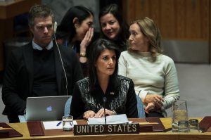 U.S. Ambassador to the United Nations Nikki Haley speaks during a U.N. Security Council meeting concerning the situation in Iran, January 5, 2018 in New York City. (Photo by Drew Angerer/Getty Images)