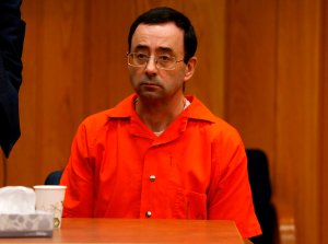 Former Michigan State University and USA Gymnastics doctor Larry Nassar listens during the sentencing phase in Eaton, County Circuit Court on January 31, 2018 in Charlotte, Michigan. (Credit: JEFF KOWALSKY/AFP/Getty Images)