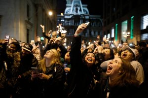 Fans celebrate in Center City after the Philadelphia Eagles defeated the New England Patriots to win the Super Bowl on Feb. 4, 2018, in Philadelphia, Penn. (Credit: Aaron P. Bernstein/Getty Images)