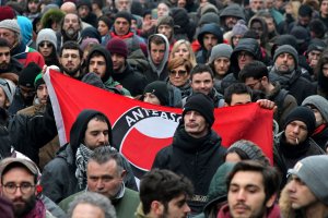 People take part in an anti-racism demonstration in the central Italian town of Macerata, on Feb. 10, 2018, one week after an attack that injured at least six migrants. (Credit: TIZIANA FABI/AFP/Getty Images)