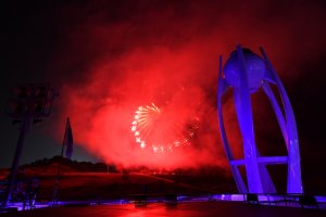 Fireworks explode behind the extinguished Olympic Cauldron near the conclusion of the closing ceremony of the Pyeongchang 2018 Winter Olympic Games at PyeongChang Olympic Stadium on Feb. 25, 2018 in Pyeongchang-gun, South Korea.  (Credit: Florien Choblet - Pool/Getty Images)