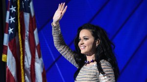 Singer Katy Perry performs during the final day of the 2016 Democratic National Convention on July 28, 2016, at the Wells Fargo Center in Philadelphia, Penn. (Credit: TIMOTHY A. CLARY/AFP/Getty Images)