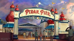 This artist concept shows the marquee for Pixar Pier. (Credit: Disney-Pixar)