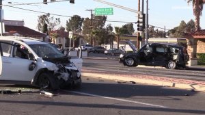 Two vehicles involved in a pursuit crash were heavily damaged on Feb. 19, 2018. (Credit: Donluismeza)
