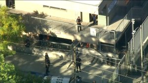 Police respond to a shooting at Sal Castro Middle School on Feb. 1, 2018. (Credit: KTLA)