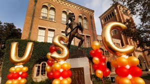 The statue of Tommy Trojan on the USC campus is seen in a file photo. (Credit: (Al Seib / Los Angeles Times)