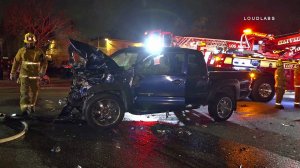 A truck involved in a deadly crash in South Los Angeles is seen in an image provided by Loudlabs on Feb. 12, 2018.