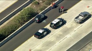 A suspect was found dead in a vehicle after a pursuit ended in Ventura on Feb. 21, 2018. (Credit: KTLA) 