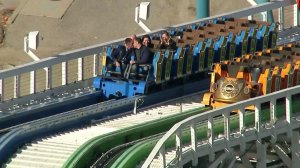 The couple tied the knot at the top of the thrilling roller coaster on Feb. 22, 2018. (Credit: KTLA)