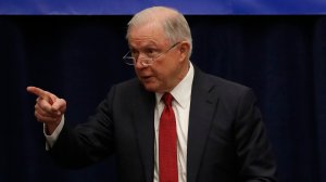 Attorney General Jeff Sessions gestures as he speaks at the California Peace Officers' Association 26th Annual Law Enforcement Legislative Day on March 7, 2018, in Sacramento. (Credit: Stephen Lam/Getty Images)
