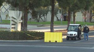 A security guard is seen at Cypress College on March 5, 2018. (Credit: KTLA)