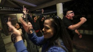 Spectators cheer the Los Alamitos City Council's vote to oppose California's "sanctuary" state law. (Robert Gauthier / Los Angeles Times)