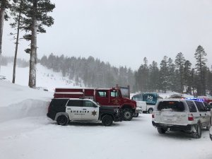 Officers are seen at Mammoth Mountain after an avalanche prompted officials to close the area on March 3, 2018. (Credit: Melissa Pamer/KTLA)