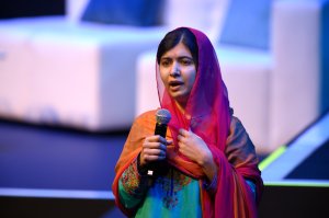 Pakistani Nobel Peace Prize 2014 laureate Malala Yousafzai speaks during a meeting with students of the Telmex-Telcel Foundation at the National Auditorium in Mexico City on Sept. 01, 2017. (Credit: Alfredo Estrella / AFP / Getty Images)