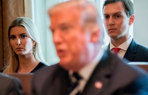 President Trump speaks alongside his daughter, Ivanka Trump, and her husband, Senior White House Adviser Jared Kushner, during a cabinet meeting at the White House on Oct. 16, 2017. (Credit: SAUL LOEB/AFP/Getty Images)